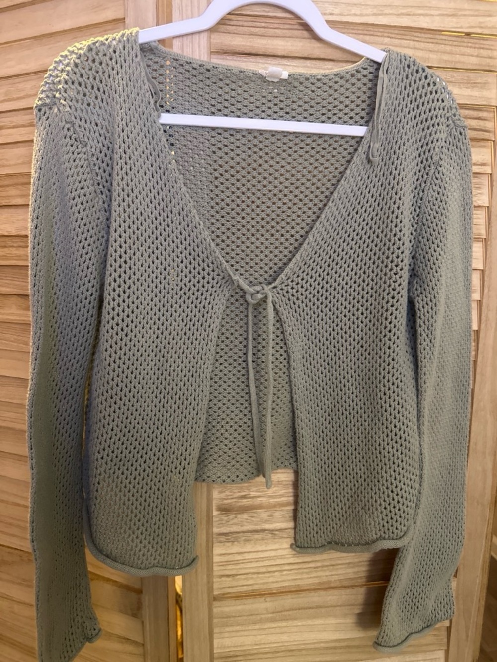 Garage Light Sage Knit Tie-Front Ladies Sweater